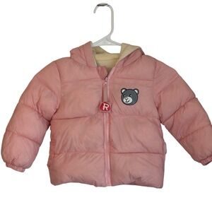 Kids Puffer Jacket Pink Winter Coat Hooded Bear Applique 24M size by Dimensions